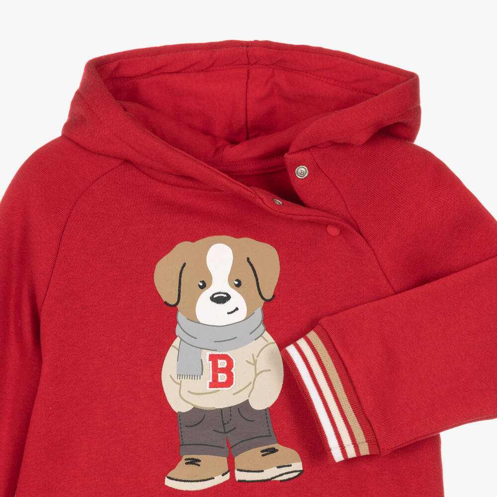 Mayoral-Boys Red Jersey Dog Print Hoodie | Childrensalon