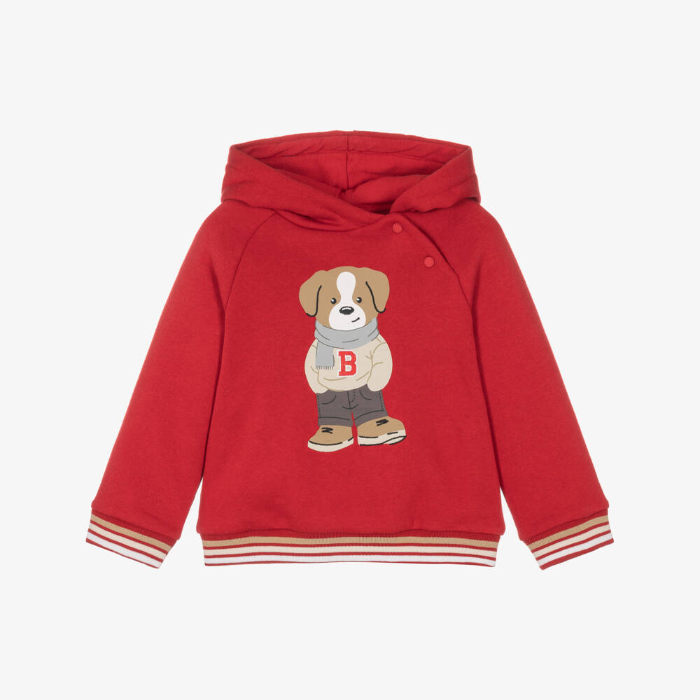 Mayoral-Boys Red Jersey Dog Print Hoodie | Childrensalon