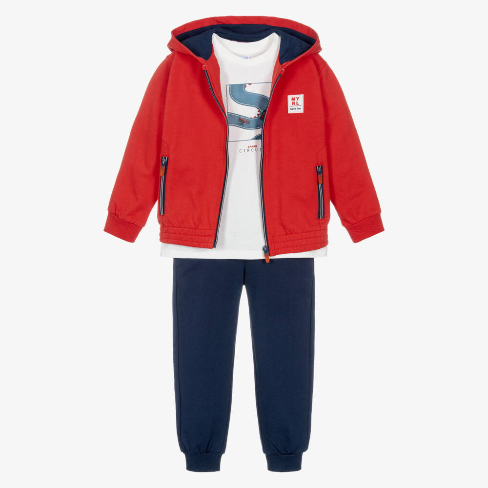 Mayoral-Boys Red & Navy Blue Racing Car Tracksuit Set | Childrensalon