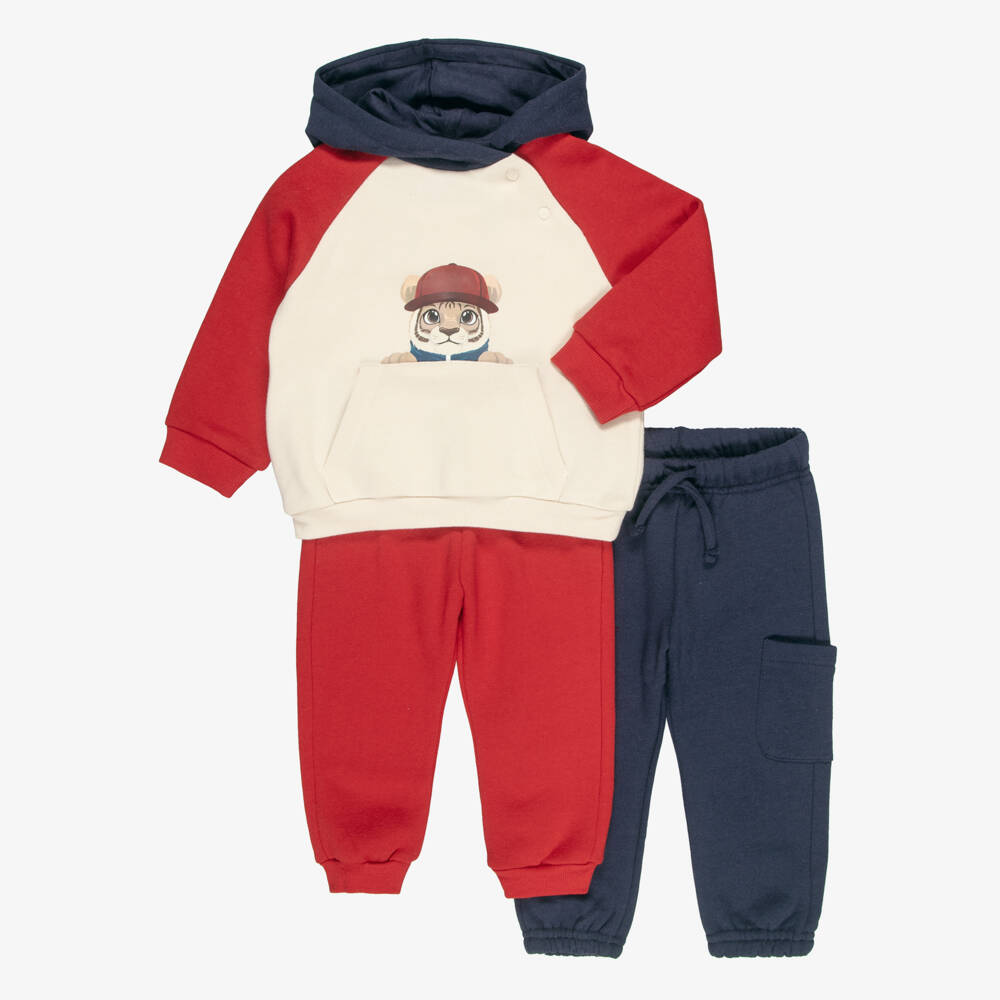 Mayoral-Boys Red & Navy Blue Tiger Print Tracksuit Set | Childrensalon