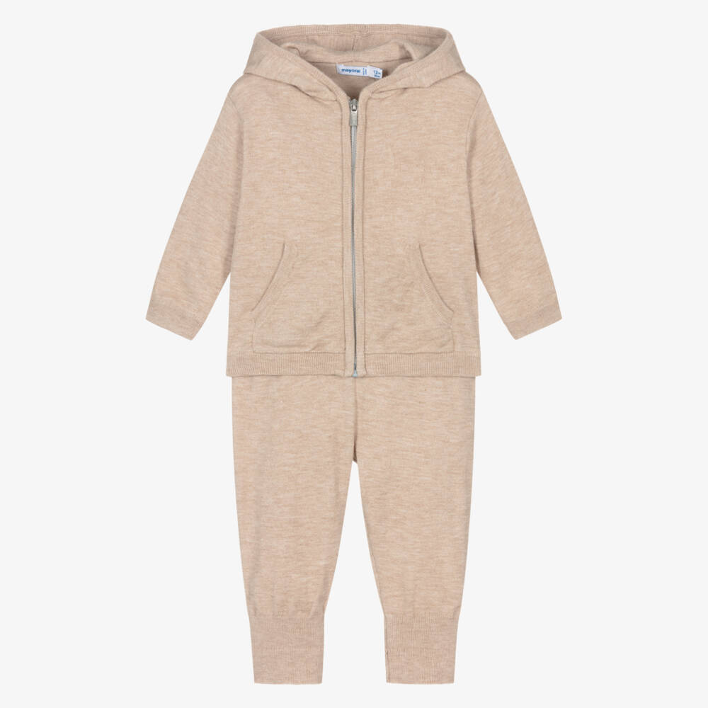 Mayoral-Boys Sandy Beige Knitted Tracksuit | Childrensalon