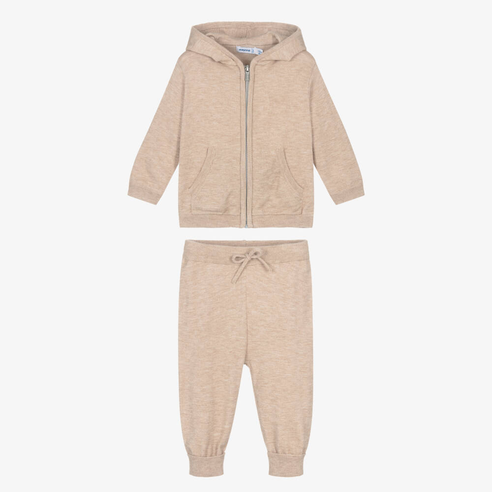 Mayoral-Boys Sandy Beige Knitted Tracksuit | Childrensalon