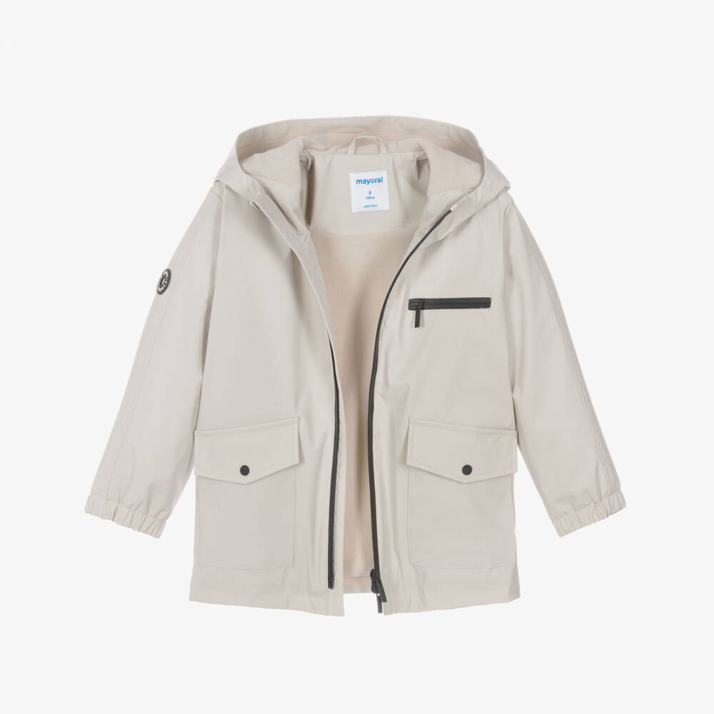 Mayoral-Boys Stone Beige Fleece-Lined Raincoat | Childrensalon