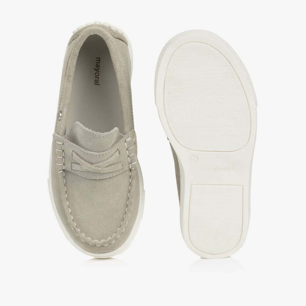 Mayoral-Boys Stone Grey Suede Leather Loafers | Childrensalon