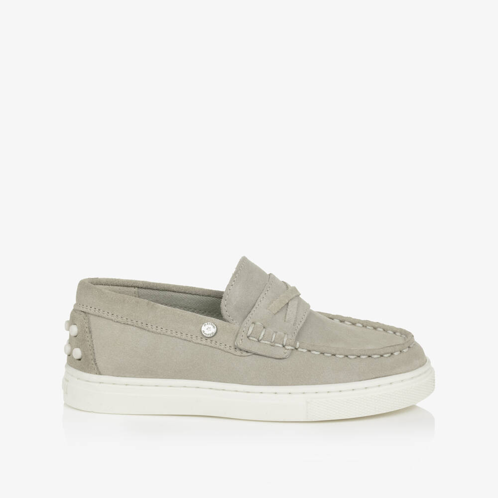Mayoral-Boys Stone Grey Suede Leather Loafers | Childrensalon