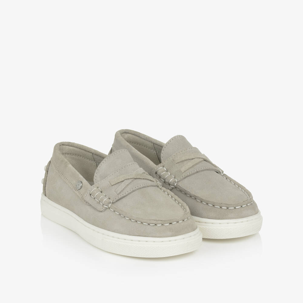 Mayoral-Boys Stone Grey Suede Leather Loafers | Childrensalon