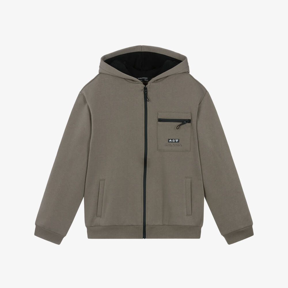 Mayoral Nukutavake-Boys Taupe Jersey Zip-Up Hoodie | Childrensalon