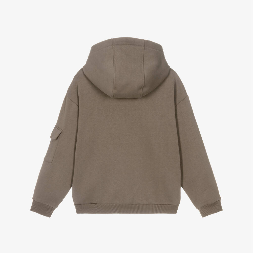 Mayoral Nukutavake-Boys Taupe Zipped Pocket Jersey Hoodie | Childrensalon