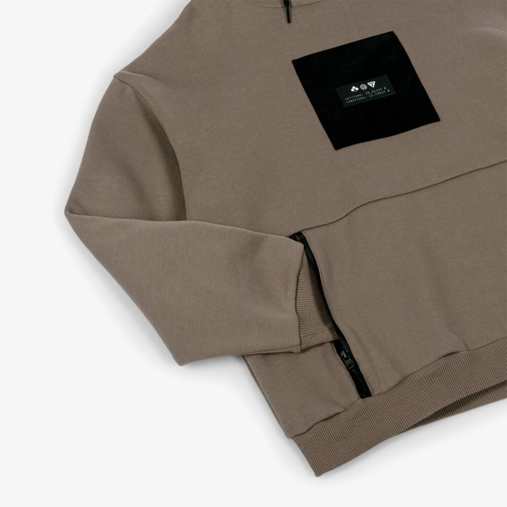 Mayoral Nukutavake-Boys Taupe Zipped Pocket Jersey Hoodie | Childrensalon