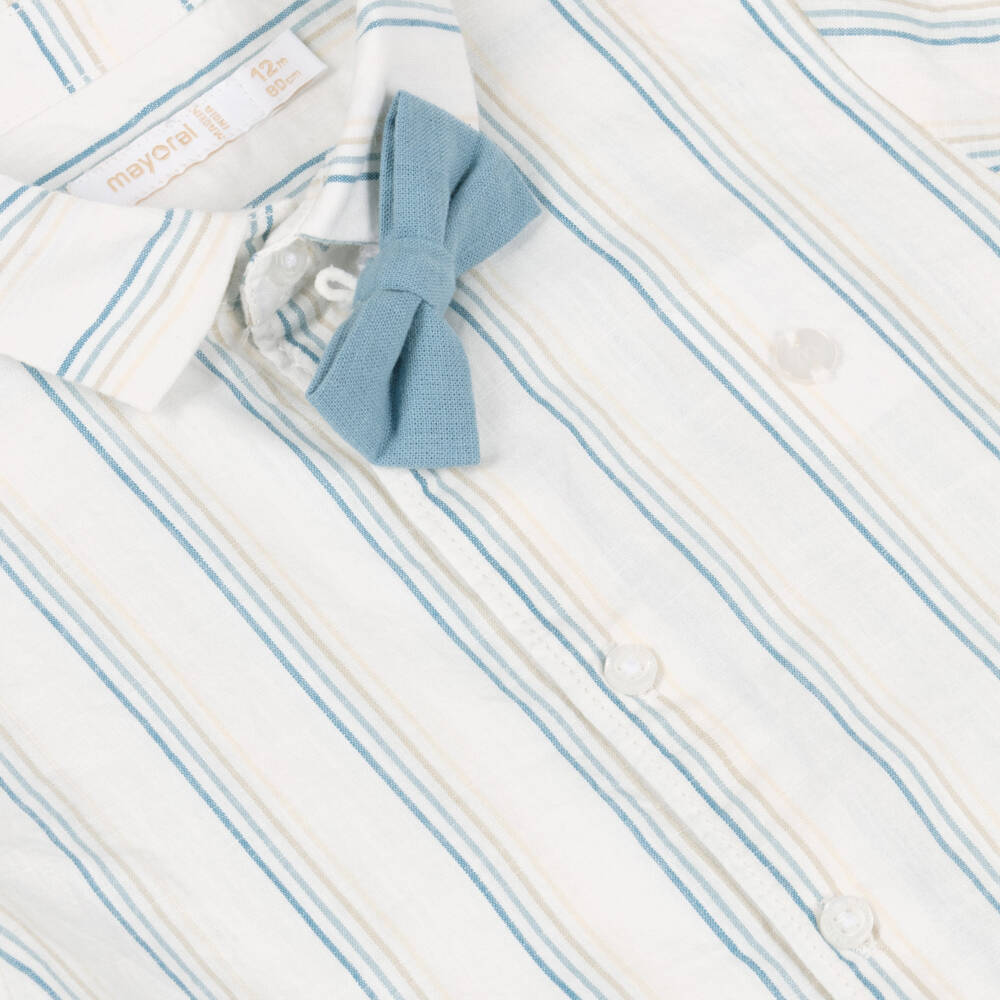 Mayoral-Boys Teal Blue Cotton Striped Shirt & Shorts Set | Childrensalon