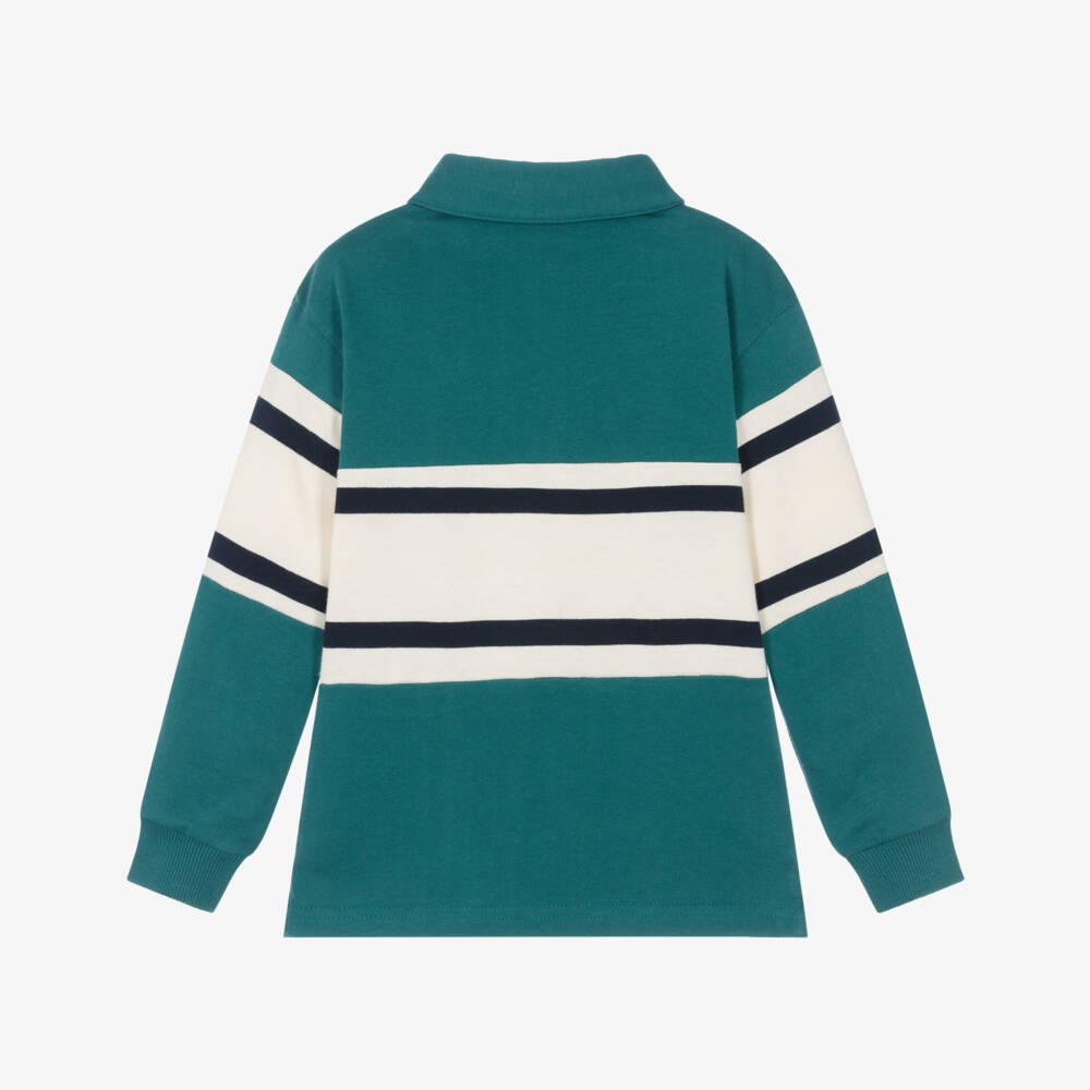 Mayoral-Boys Teal Green Colorblock Polo Shirt | Childrensalon