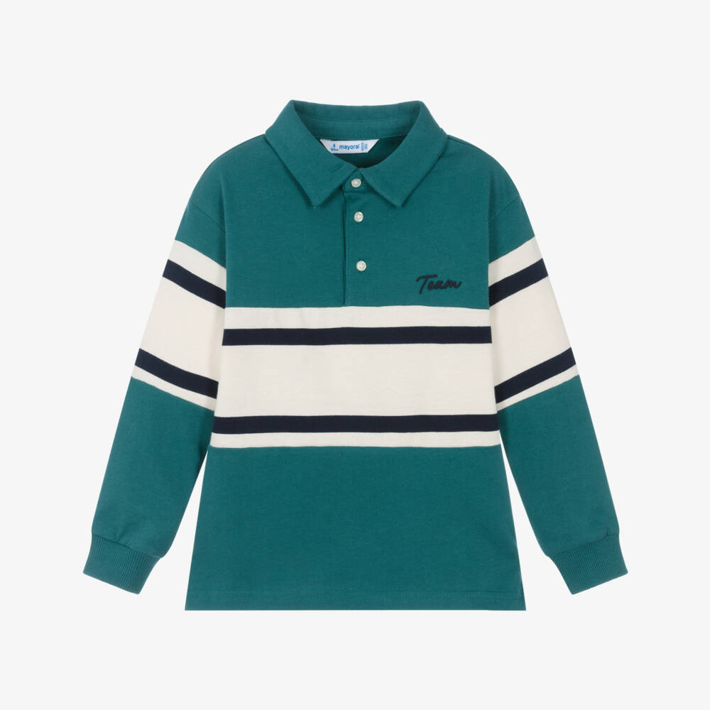 Mayoral-Boys Teal Green Colorblock Polo Shirt  | Childrensalon