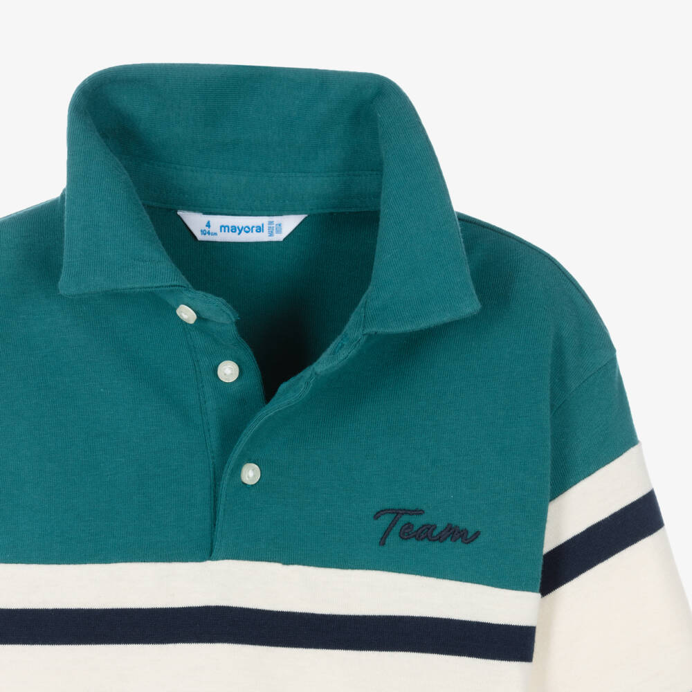 Mayoral-Boys Teal Green Colorblock Polo Shirt | Childrensalon