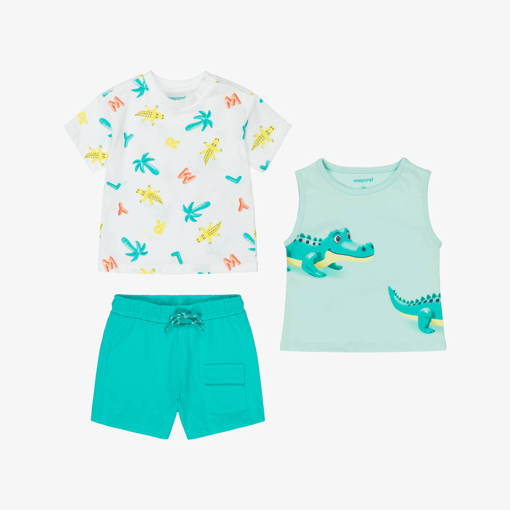 Mayoral-Boys Turquoise Blue Crocodile Print Shorts Set | Childrensalon
