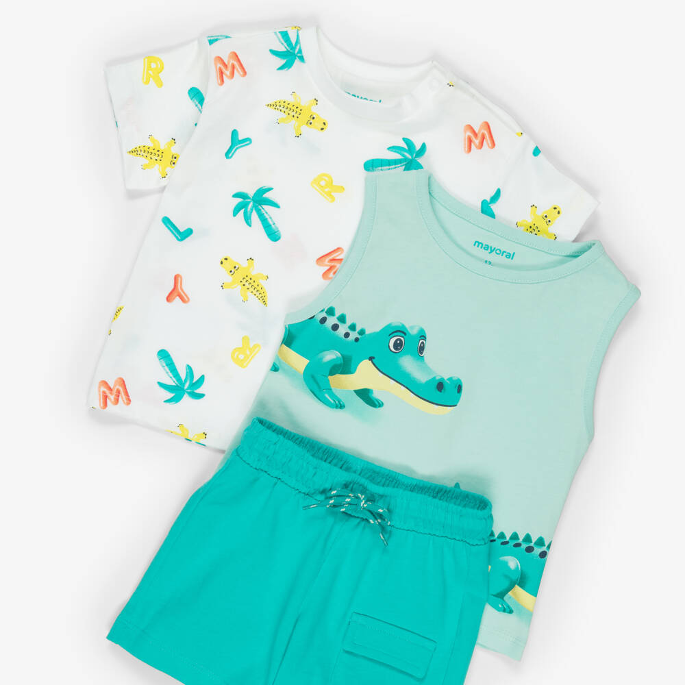 Mayoral-Boys Turquoise Blue Crocodile Print Shorts Set | Childrensalon