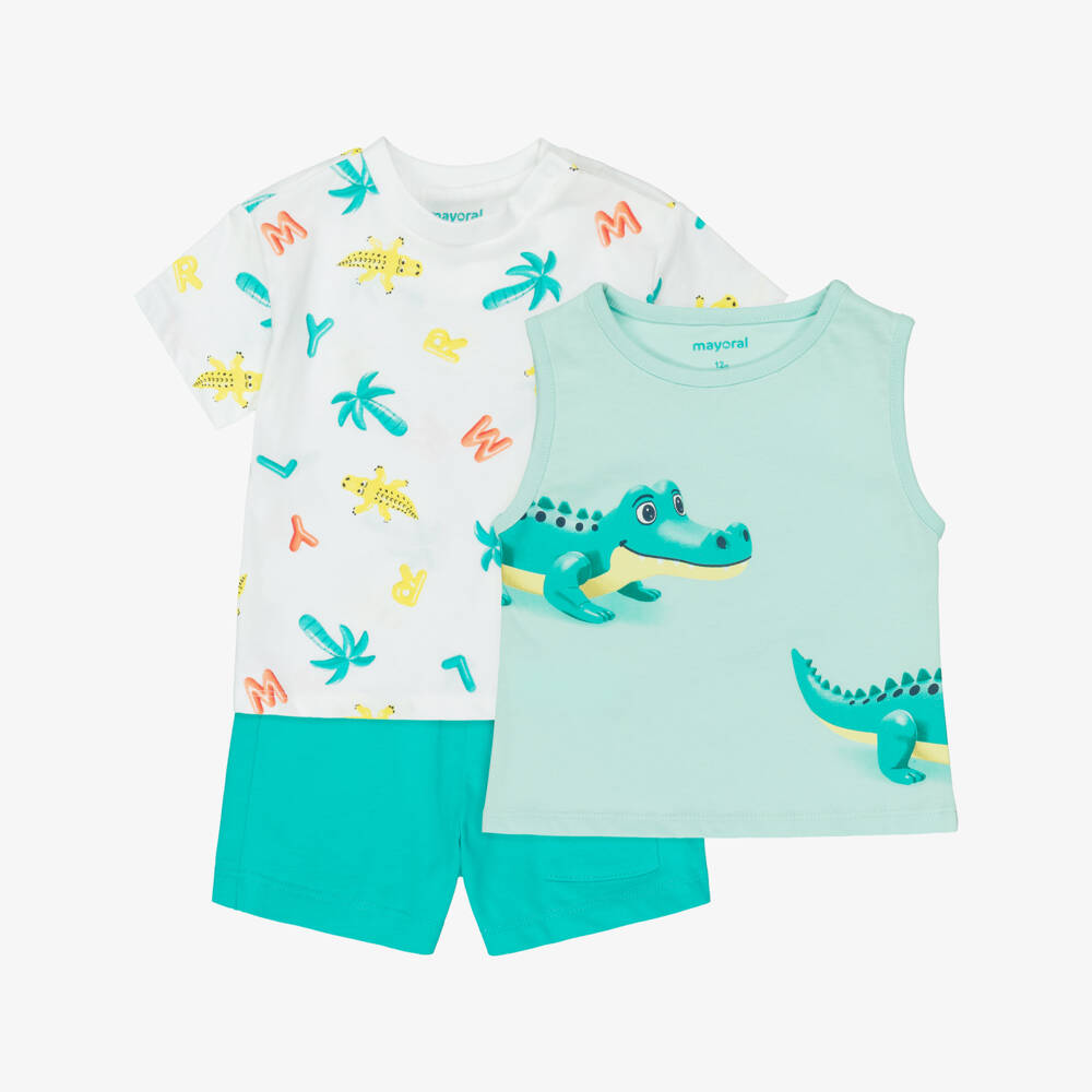 Mayoral-Boys Turquoise Blue Crocodile Print Shorts Set  | Childrensalon