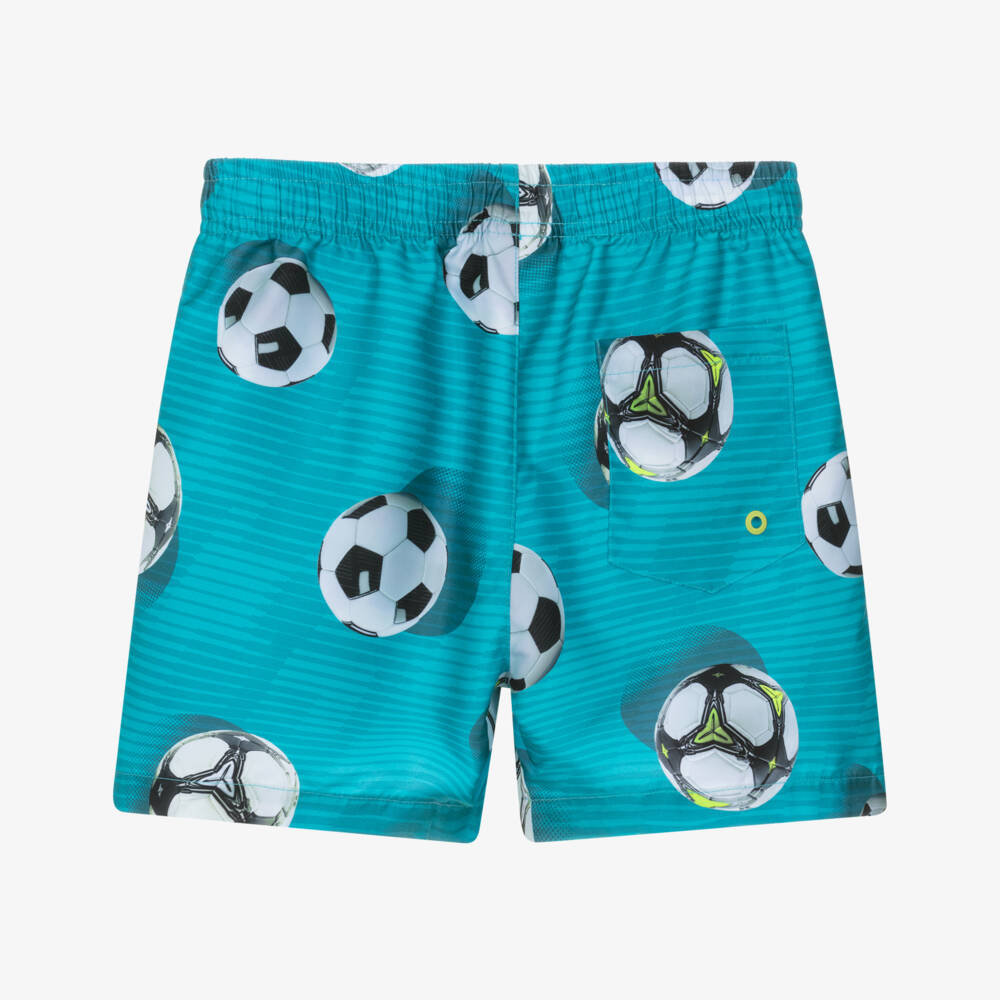 Mayoral Nukutavake-Boys Turquoise Blue Football Print Swim Shorts | Childrensalon