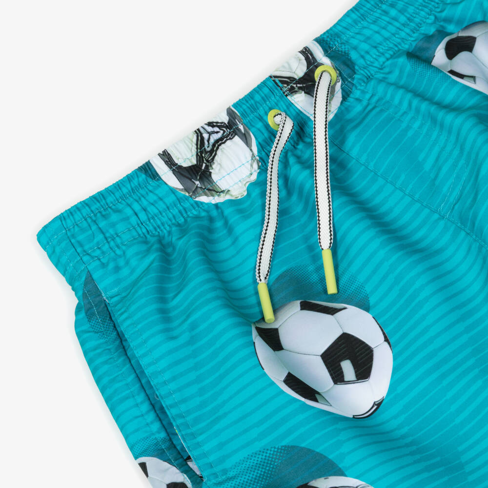 Mayoral Nukutavake-Boys Turquoise Blue Football Print Swim Shorts | Childrensalon