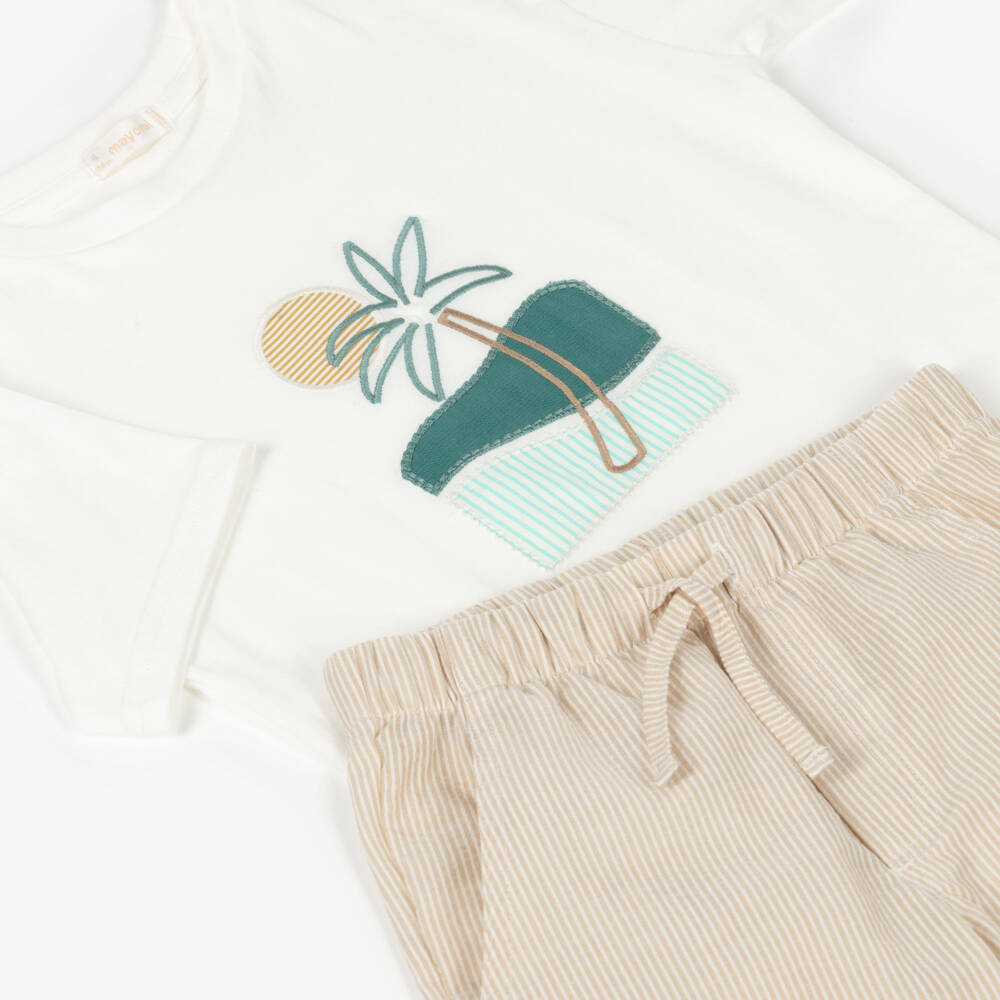 Mayoral-Boys White & Beige Striped Shorts Set | Childrensalon