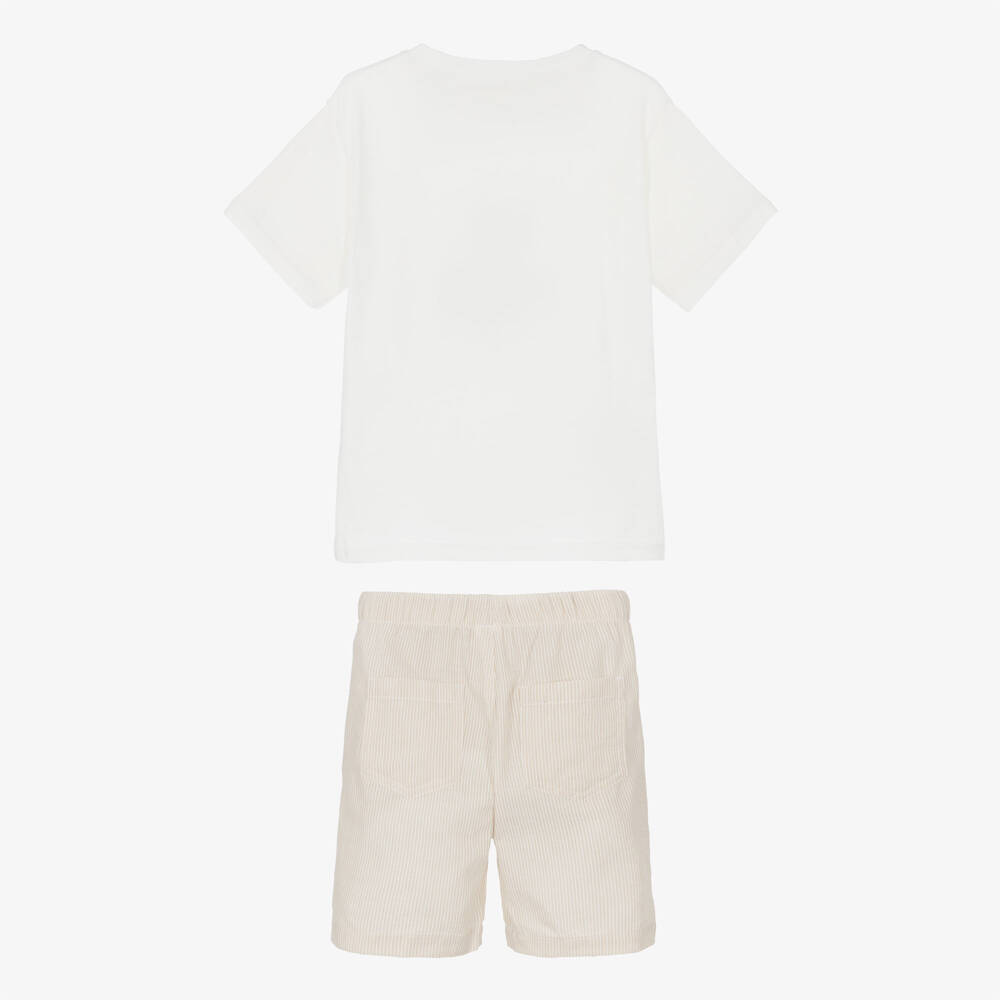 Mayoral-Boys White & Beige Striped Shorts Set | Childrensalon
