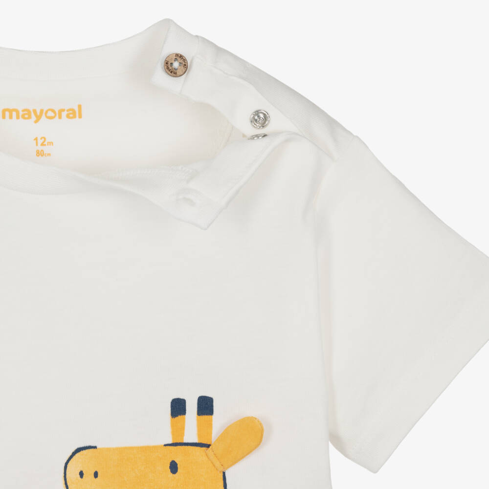 Mayoral-Boys White & Blue Cotton Shorts Set with Giraffe Print | Childrensalon