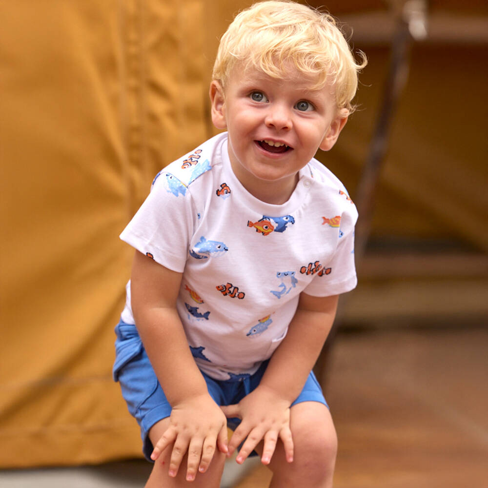 Mayoral-Boys White & Blue Cotton T-Shirts (2 Pack) | Childrensalon