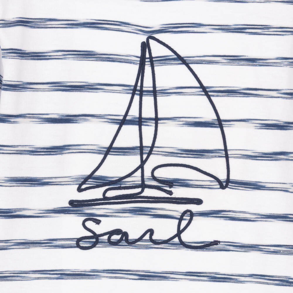 Mayoral-Boys White & Blue Striped Cotton Top | Childrensalon