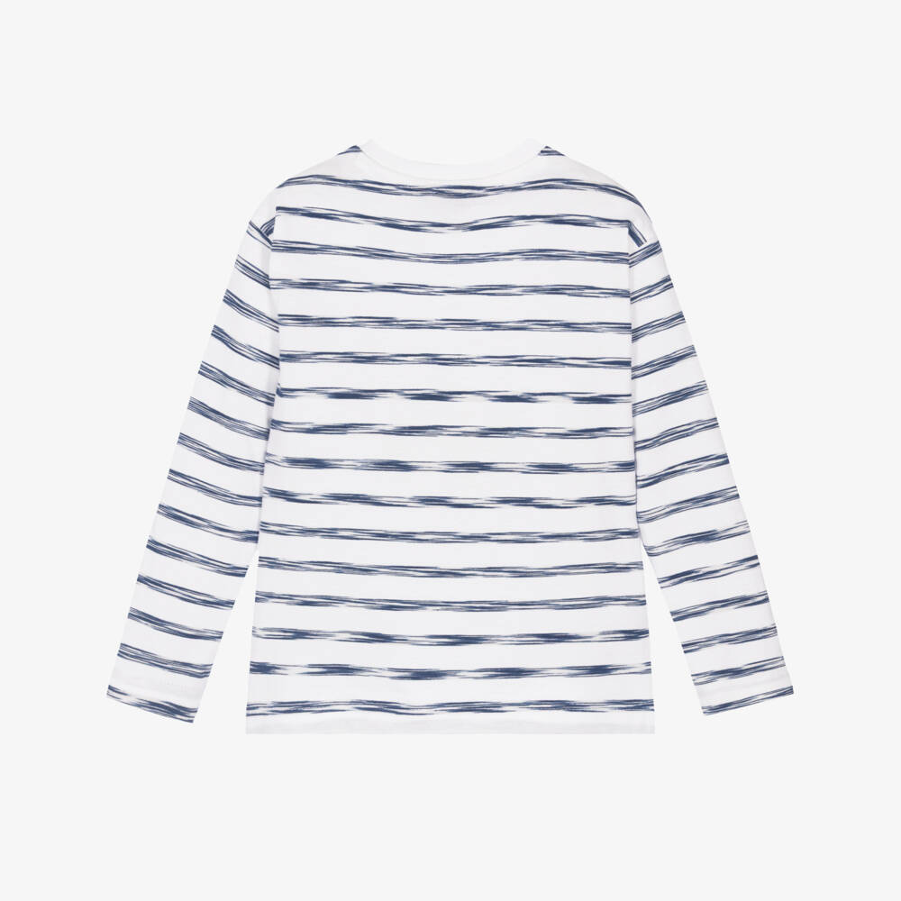 Mayoral-Boys White & Blue Striped Cotton Top | Childrensalon