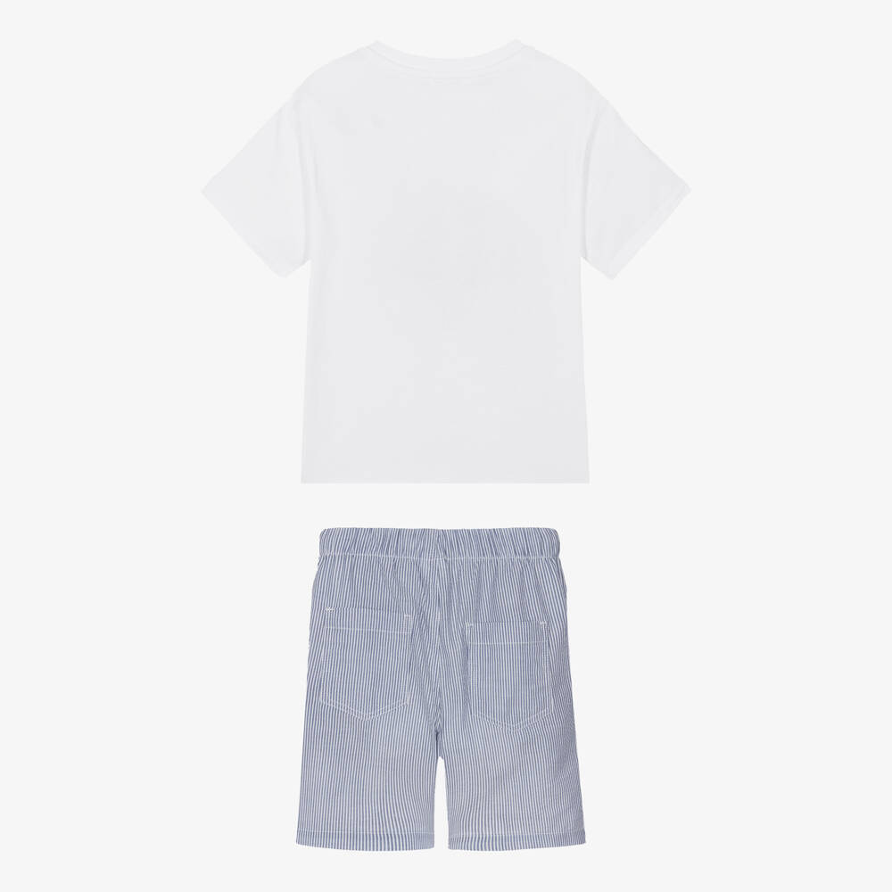 Mayoral-Boys White & Blue Striped Shorts Set | Childrensalon
