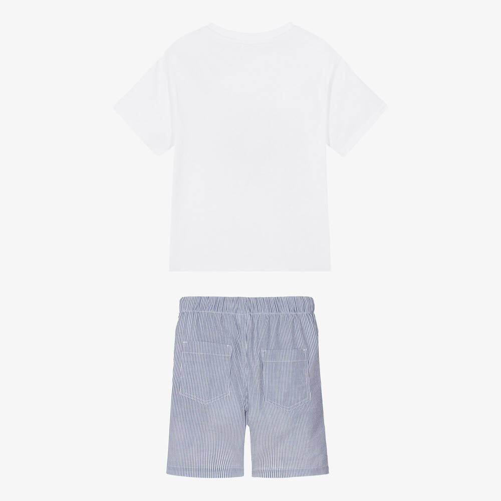 Mayoral-Boys White & Blue Striped Shorts Set | Childrensalon