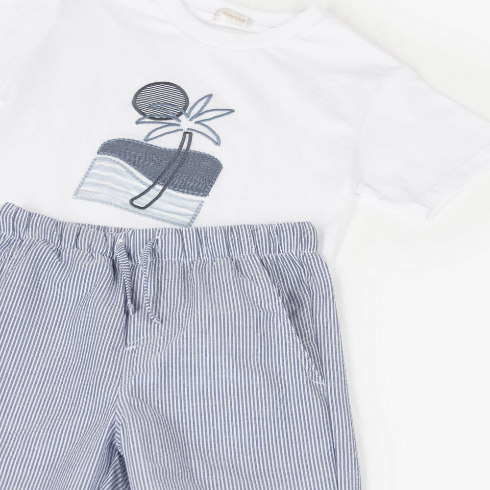 Mayoral-Boys White & Blue Striped Shorts Set | Childrensalon
