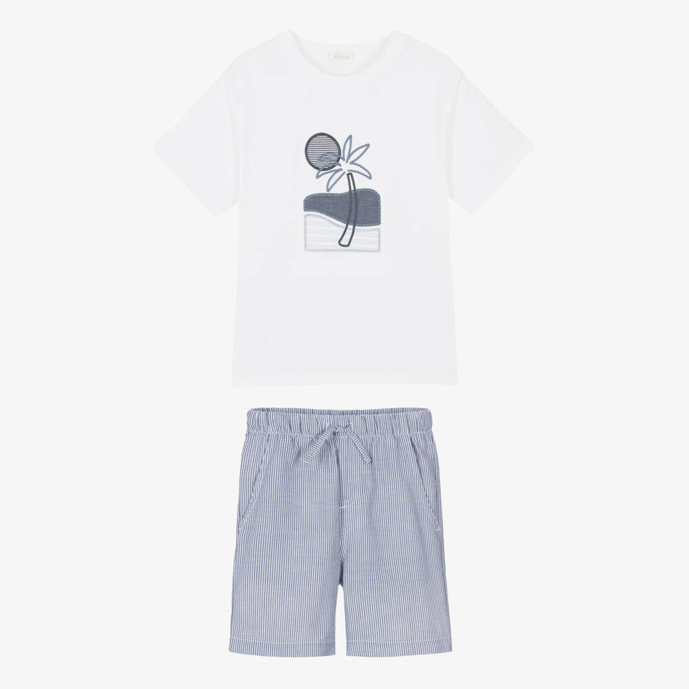 Mayoral-Boys White & Blue Striped Shorts Set | Childrensalon