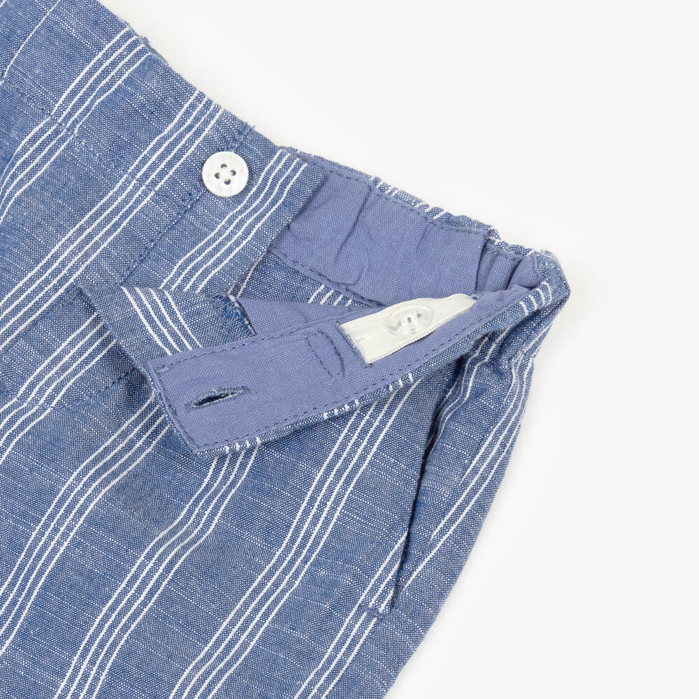 Mayoral-Boys White & Blue Striped Shorts Set with Car Motif | Childrensalon