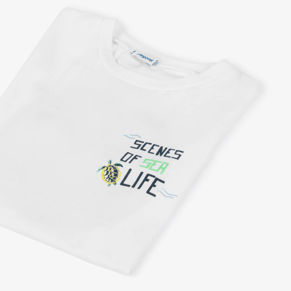 Mayoral-Boys White & Blue Swim Shorts Set (UPF 40+) | Childrensalon