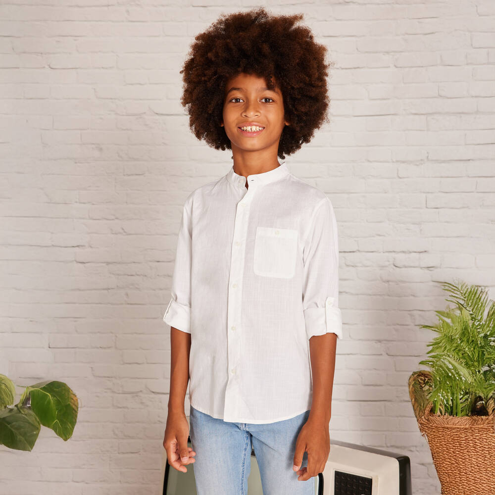 Mayoral Toddler Boy White Long Sleeve Shirt