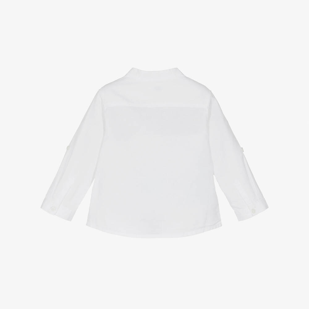 Mayoral-Boys White Collarless Shirt with Roll-Up Sleeves | Childrensalon