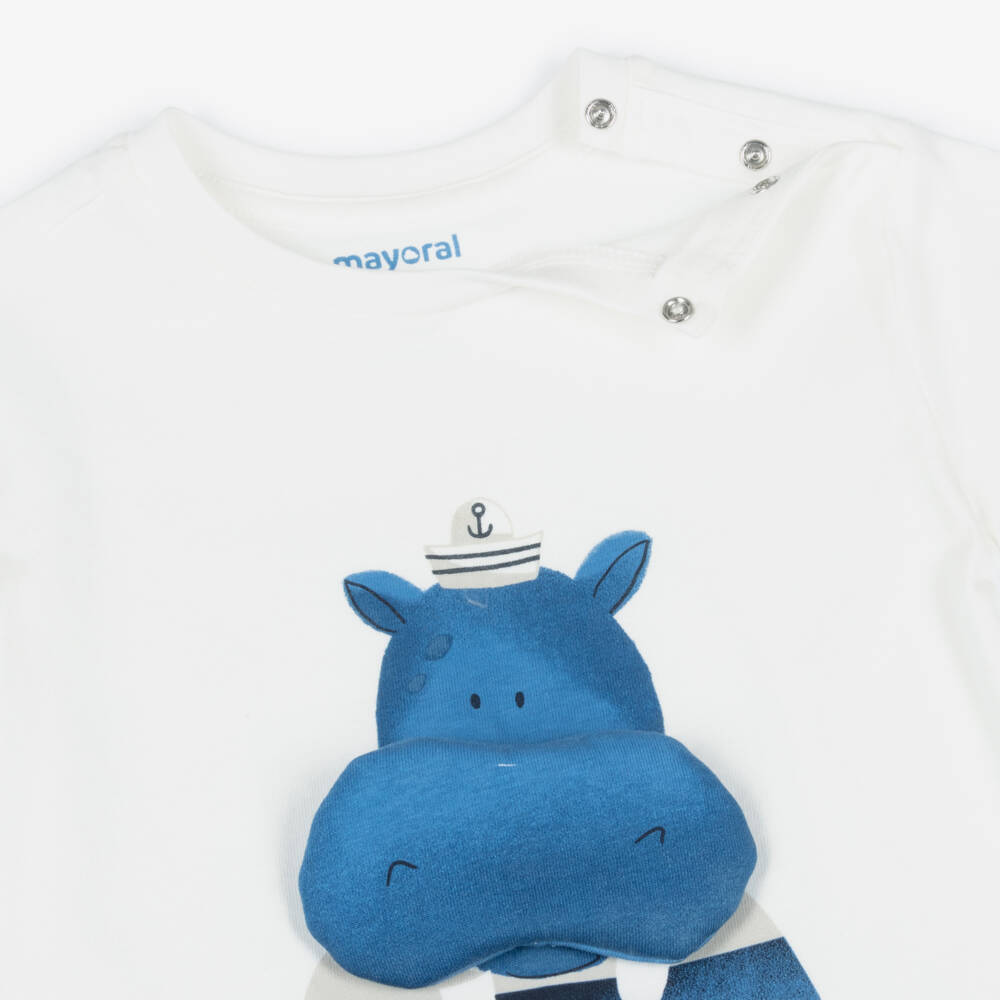Mayoral-Boys White Cotton 3D Sailor Hippo T-Shirt | Childrensalon