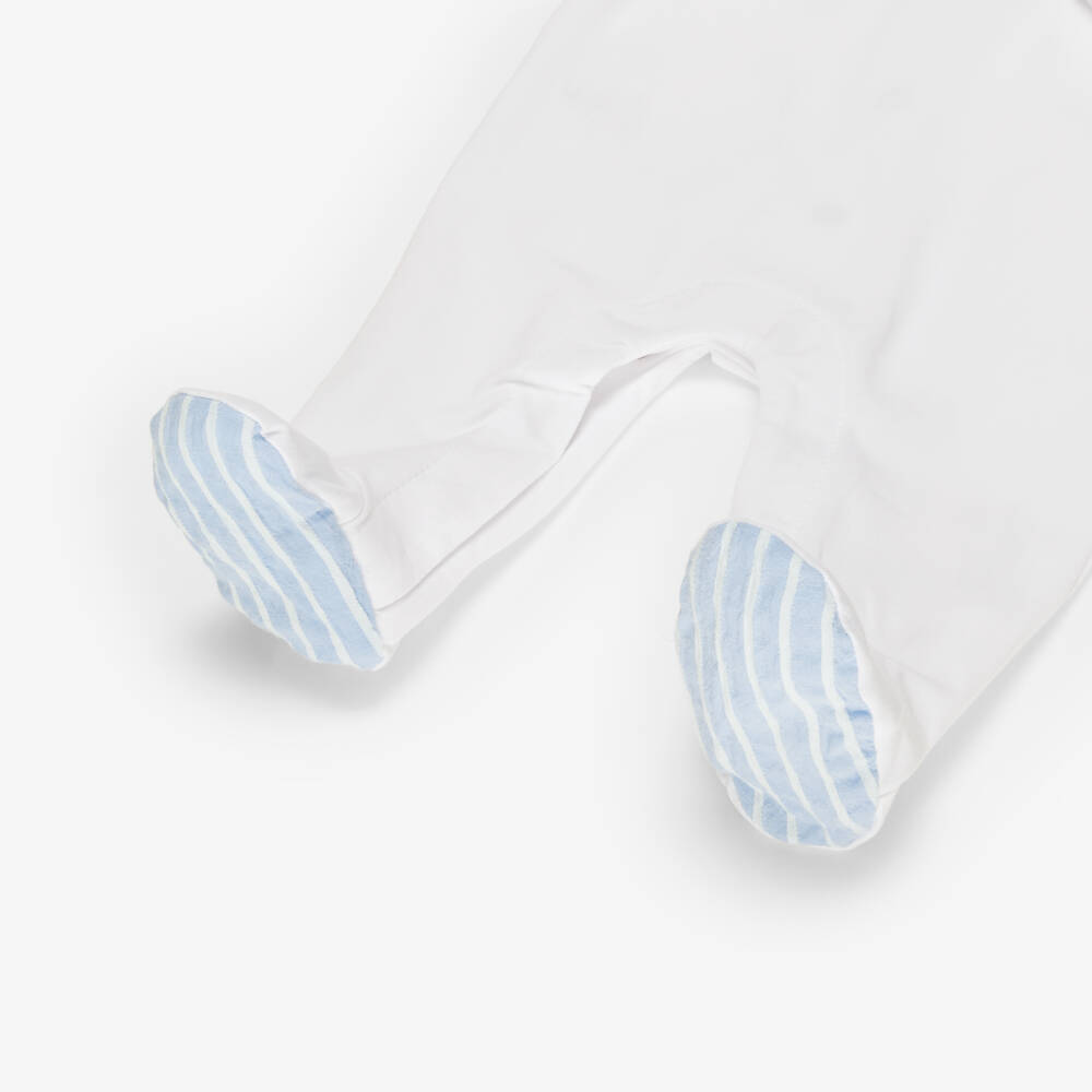 Mayoral Для новорожденных-Boys White Cotton Babygrow with Hot Air Balloon Motif | Childrensalon