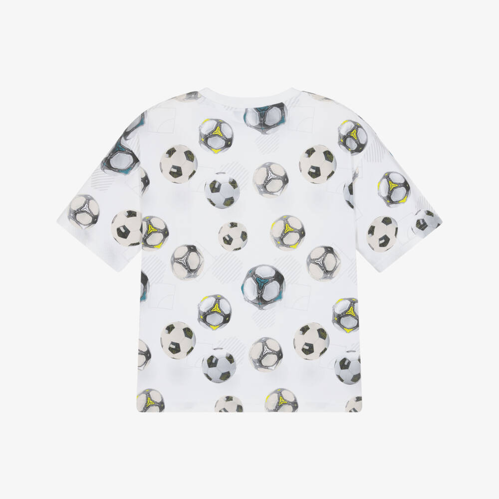 Mayoral Нукутаваке-Футболка белая из хлопкового трикотажа с футбольным принтом для мальчиков | Childrensalon