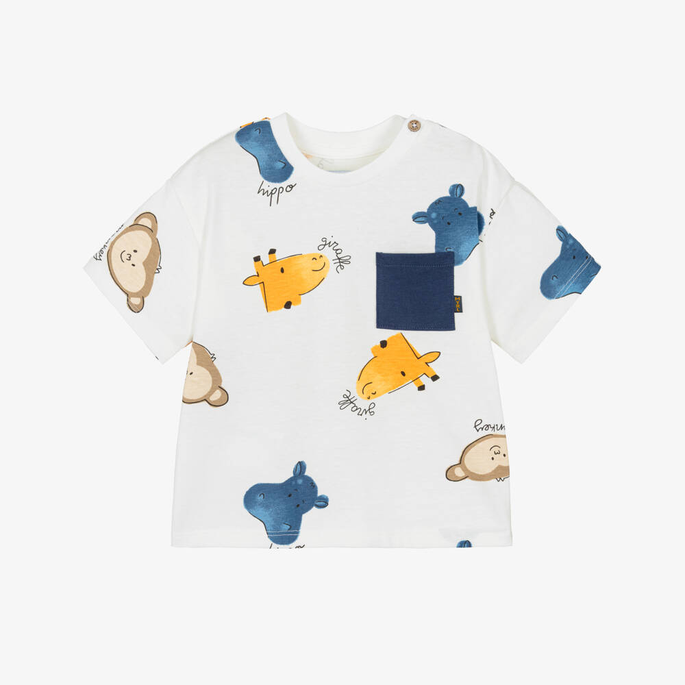 Mayoral-Boys White Cotton Jungle Animal T-Shirt | Childrensalon