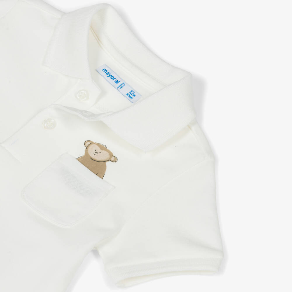 Mayoral-Boys White Cotton Jungle Animals Polo Shirt | Childrensalon