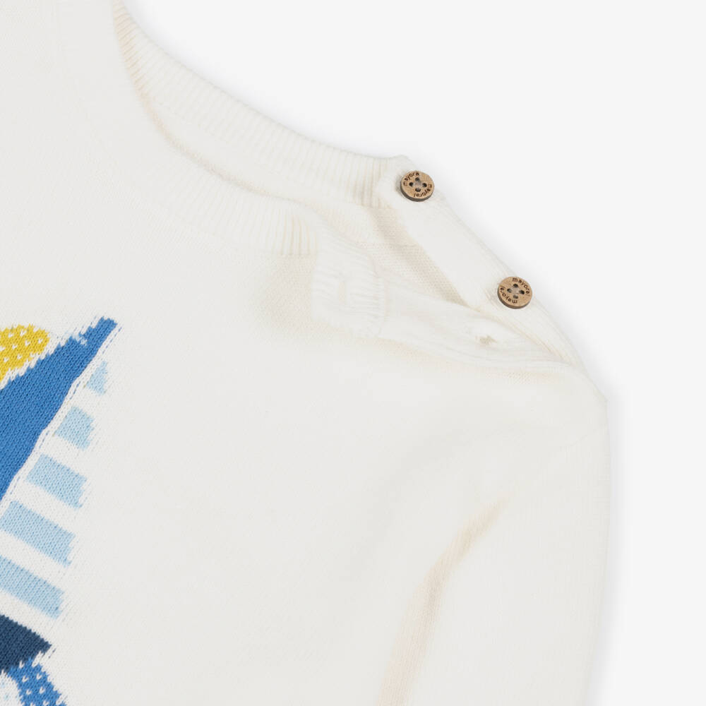 Mayoral-Boys White Cotton Knit Sweater with Boat Motif | Childrensalon