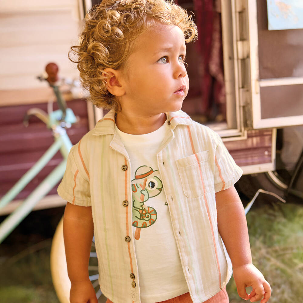 Mayoral-Boys White Cotton Lift-The-Flap Chameleon T-Shirt | Childrensalon