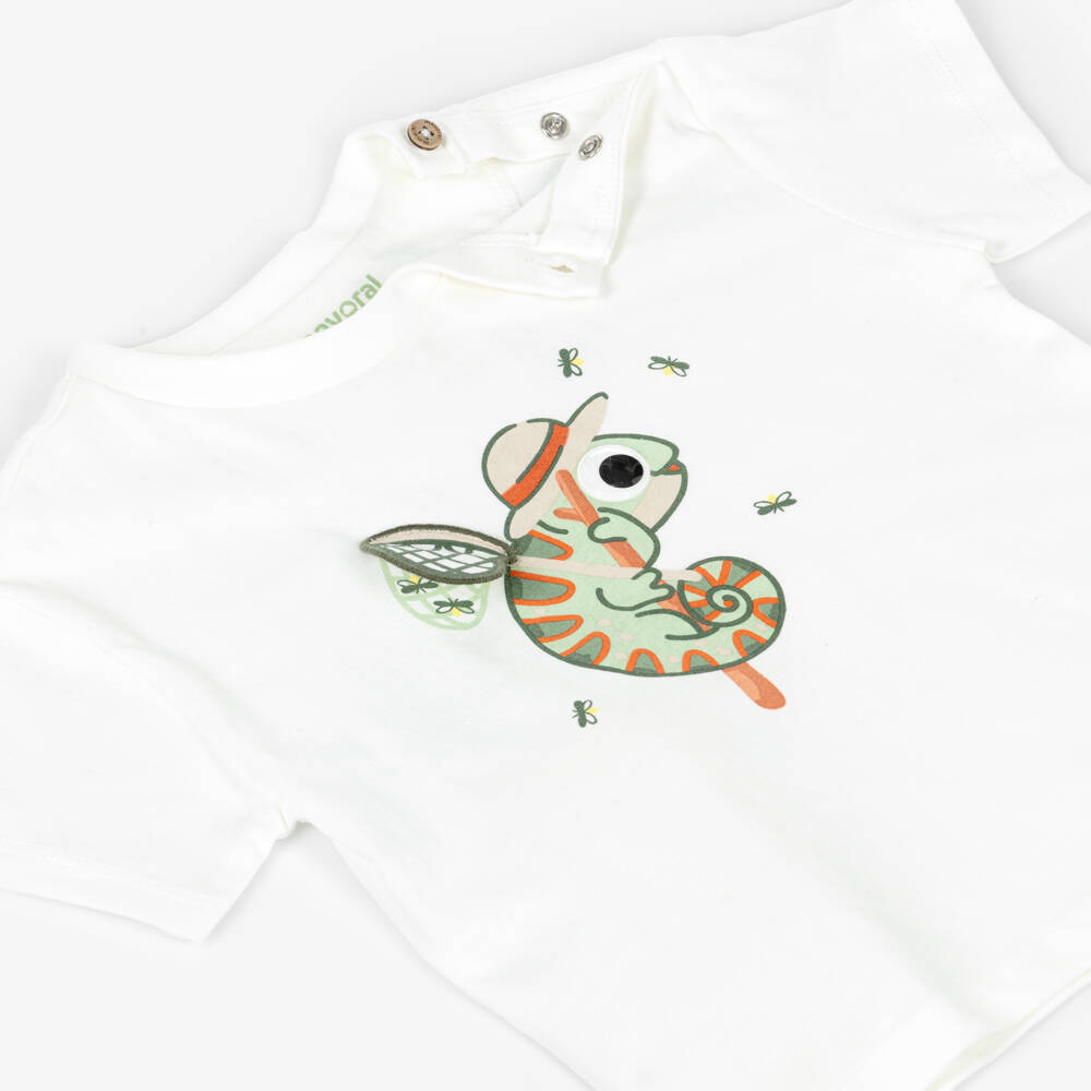 Mayoral-Boys White Cotton Lift-The-Flap Chameleon T-Shirt | Childrensalon