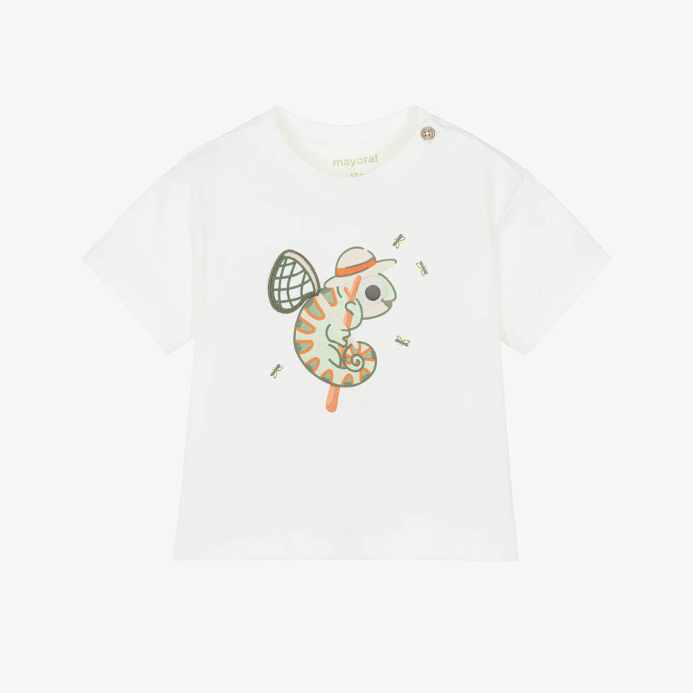 Mayoral-Boys White Cotton Lift-The-Flap Chameleon T-Shirt  | Childrensalon