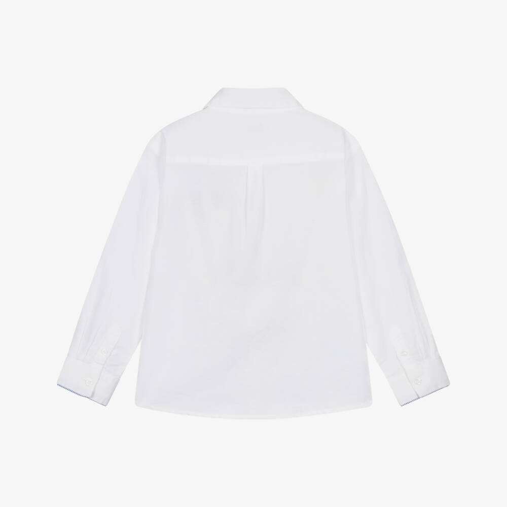 Mayoral-Boys White Cotton & Linen Shirt with Contrast Pocket | Childrensalon