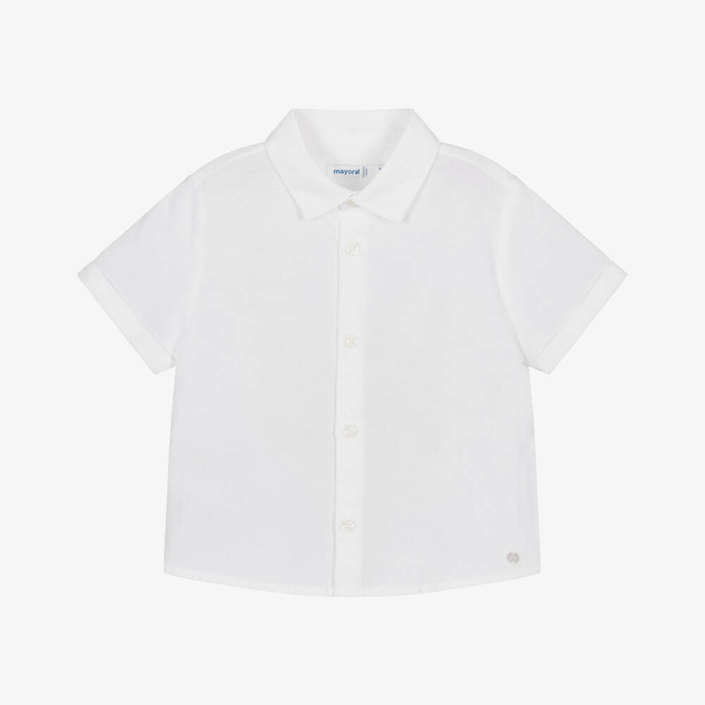 Mayoral-Boys White Cotton & Linen Short Sleeved Shirt | Childrensalon