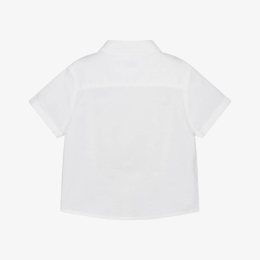Mayoral-Boys White Cotton & Linen Short Sleeved Shirt | Childrensalon