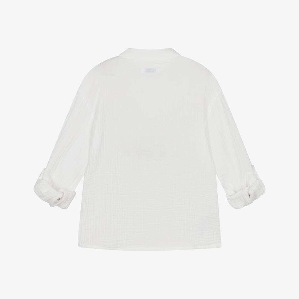 Mayoral-Boys White Cotton Muslin Collarless Shirt | Childrensalon
