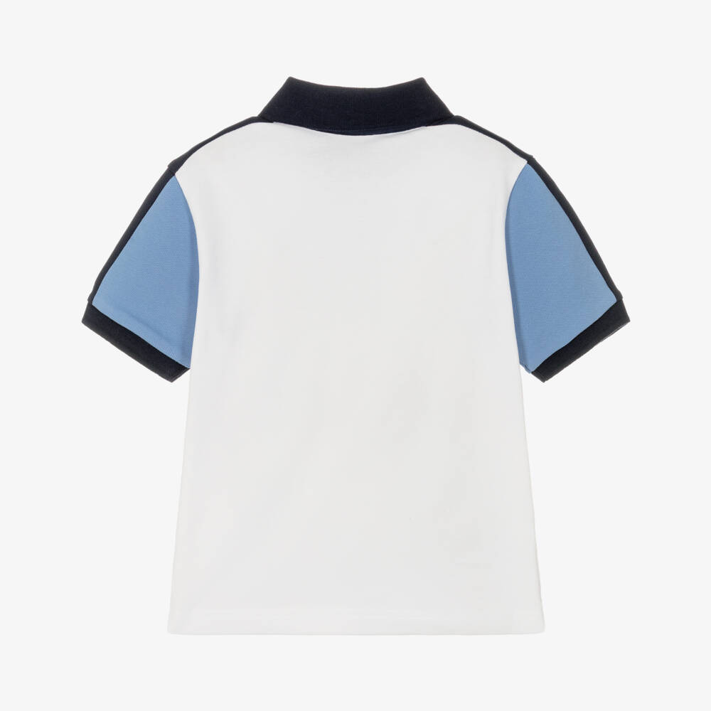 Mayoral-Boys White Cotton Polo Shirt with Blue Trim | Childrensalon